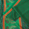 Sanskriti Vintage Sarees Green Moss Crepe Floral Print 6+YD Textile Fabric Sari