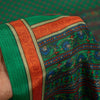 Sanskriti Vintage Sarees Green Moss Crepe Floral Print 6+YD Textile Fabric Sari