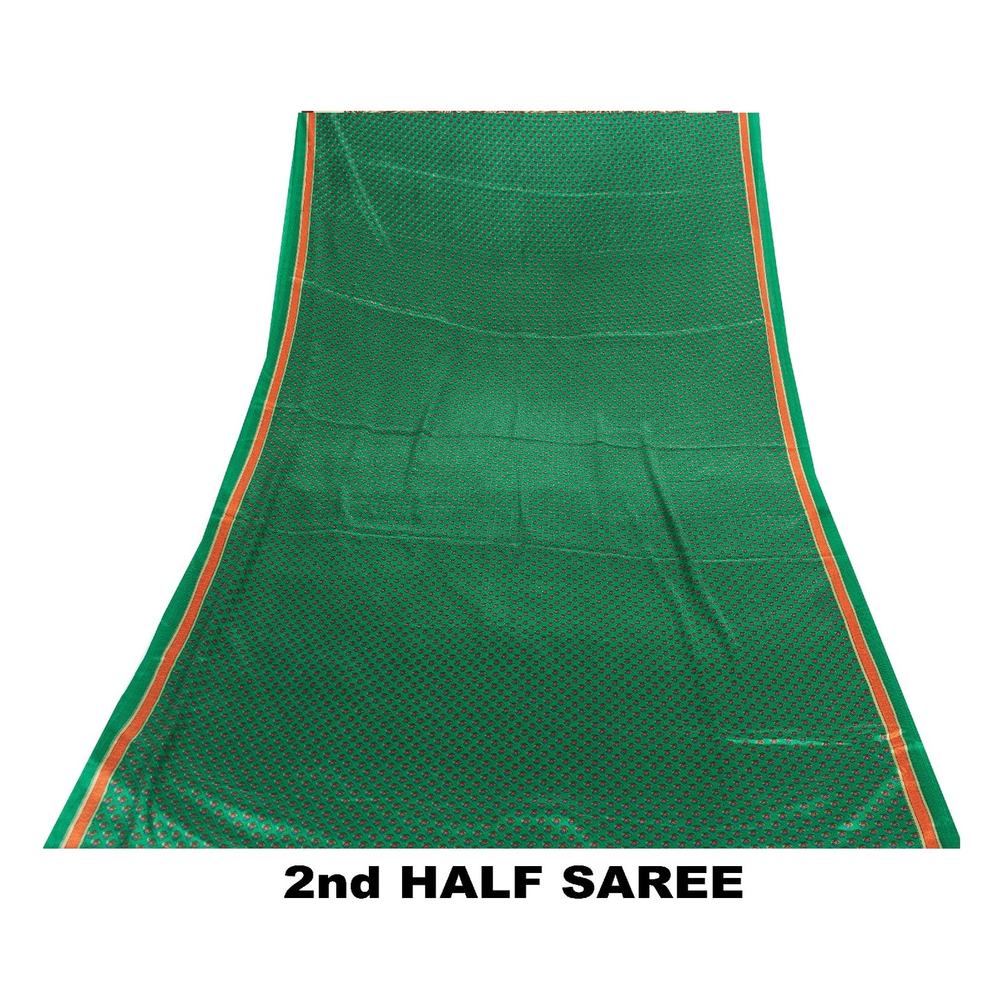 Sanskriti Vintage Sarees Green Moss Crepe Floral Print 6+YD Textile Fabric Sari