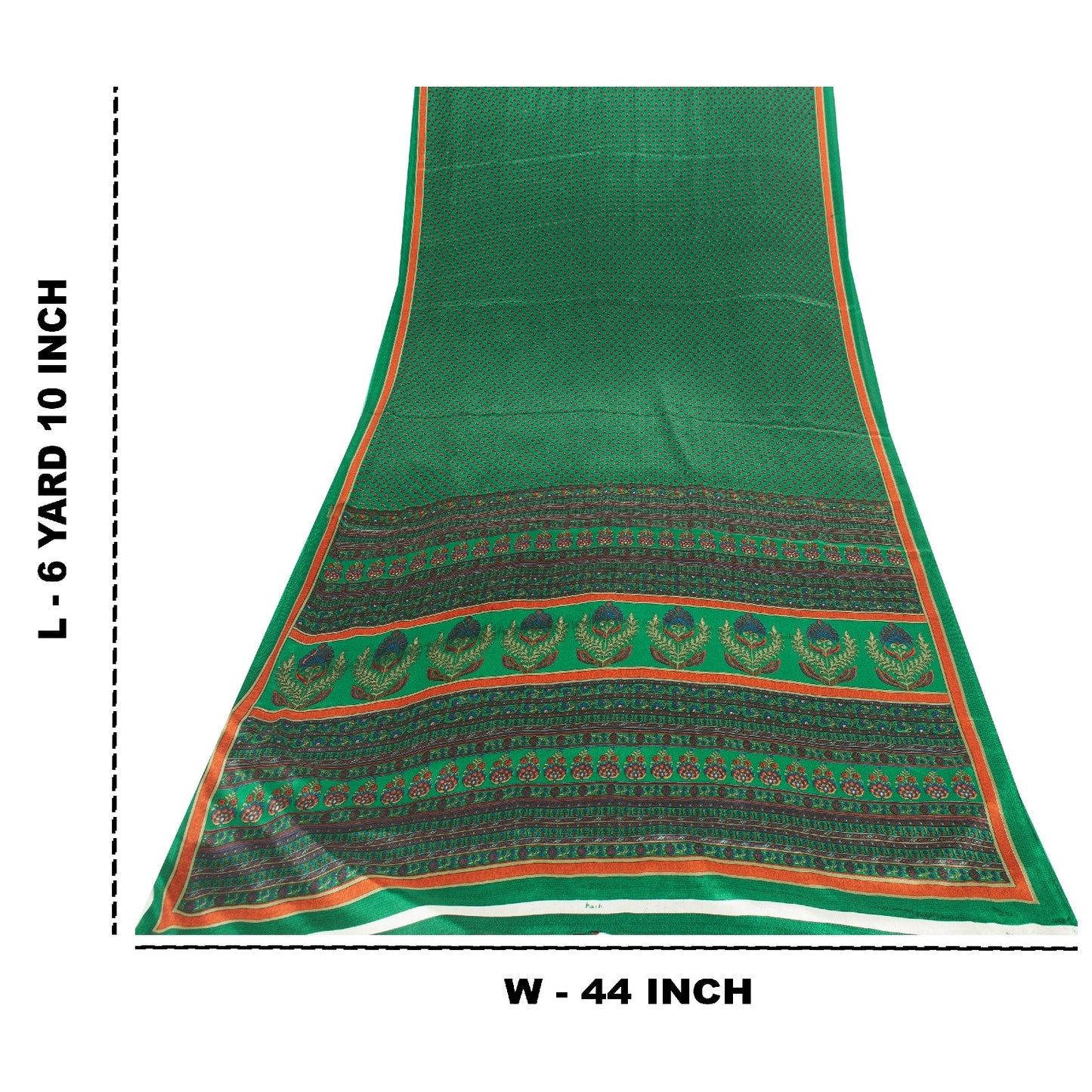 Sanskriti Vintage Sarees Green Moss Crepe Floral Print 6+YD Textile Fabric Sari