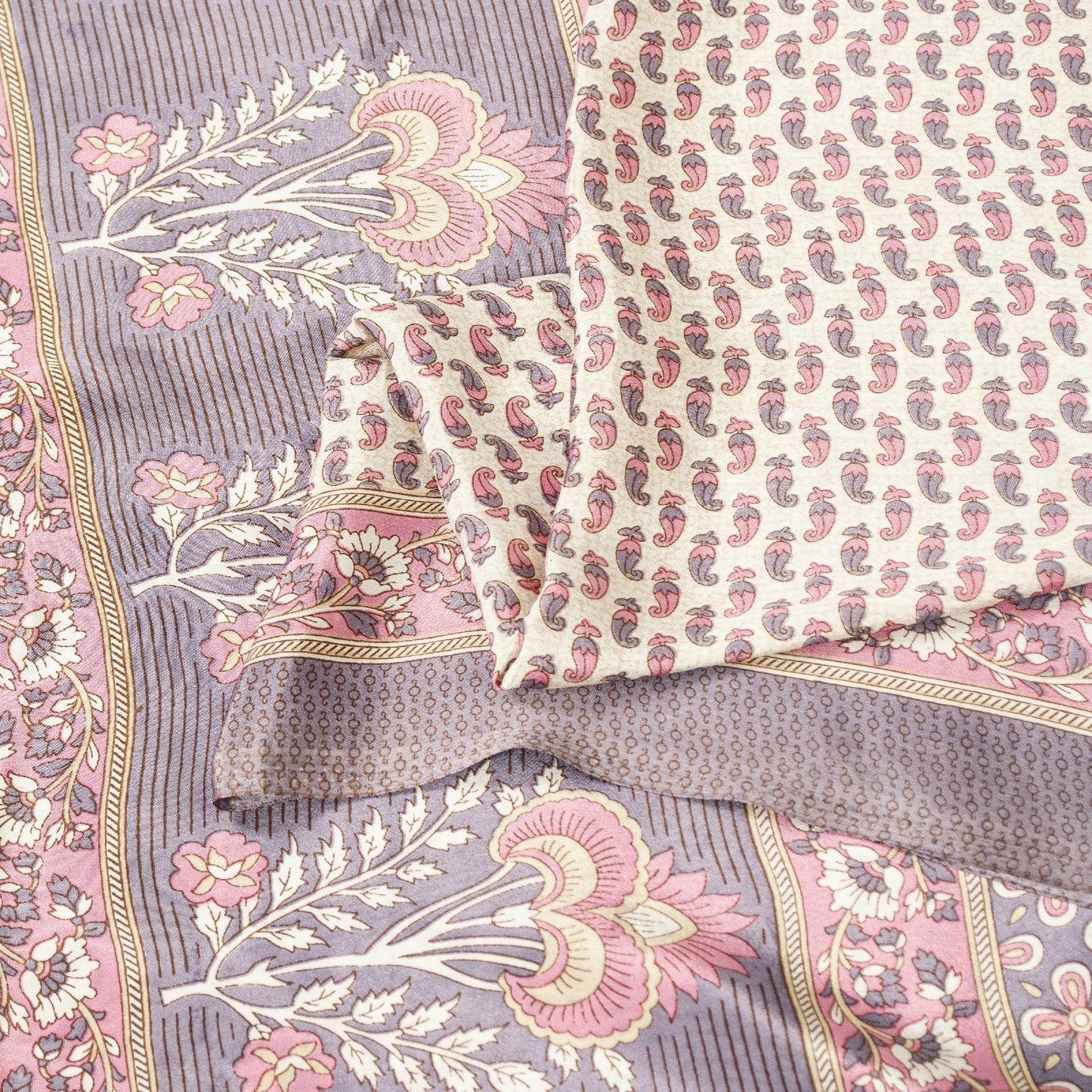 Sanskriti Vintage Sarees White Moss Crepe Floral Printed 5+yd Dressmaking Sari