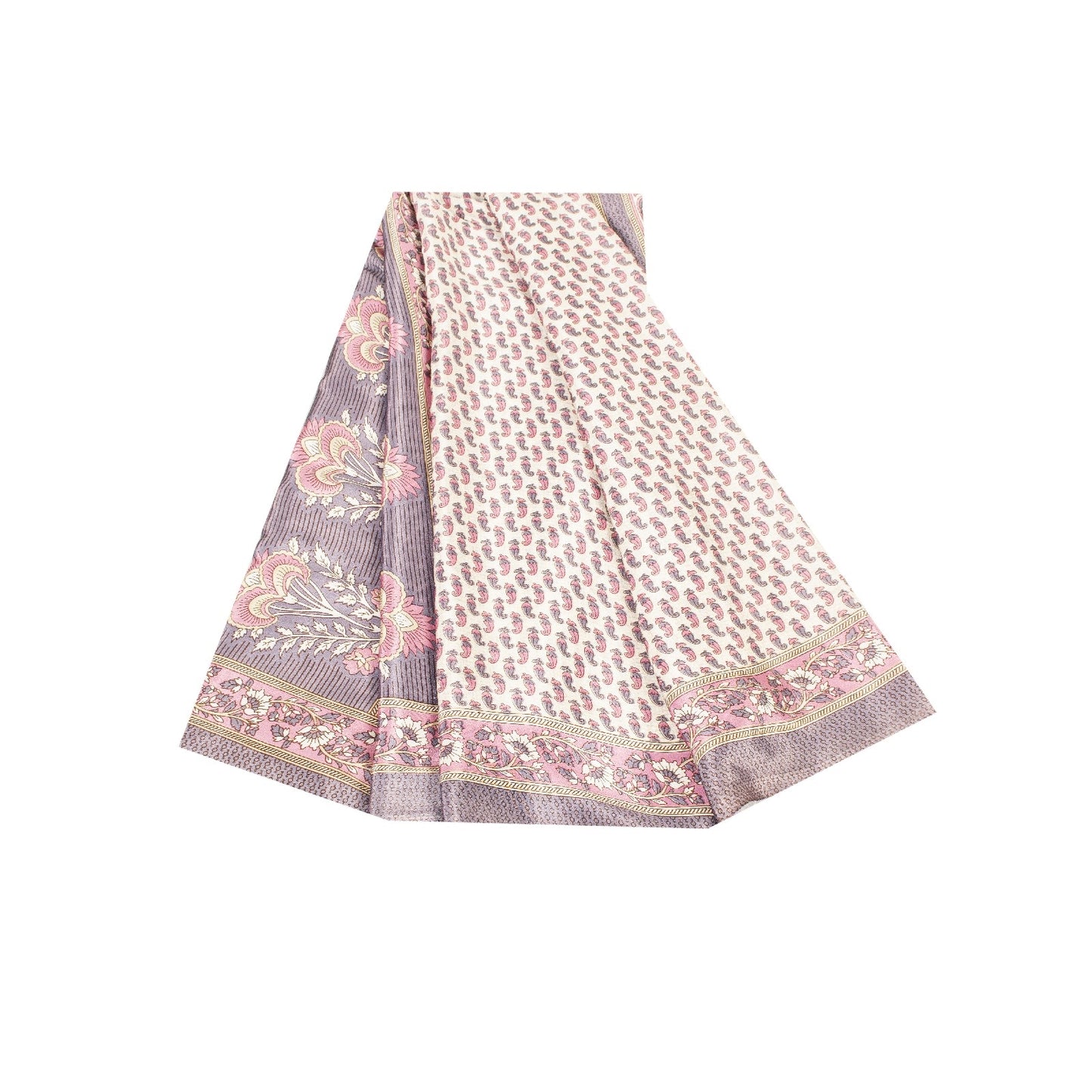 Sanskriti Vintage Sarees White Moss Crepe Floral Printed 5+yd Dressmaking Sari