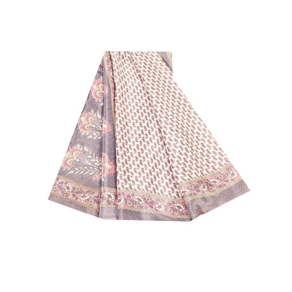 Sanskriti Vintage Sarees White Moss Crepe Floral Printed 5+yd Dressmaking Sari