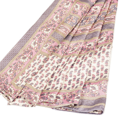 Sanskriti Vintage Sarees White Moss Crepe Floral Printed 5+yd Dressmaking Sari