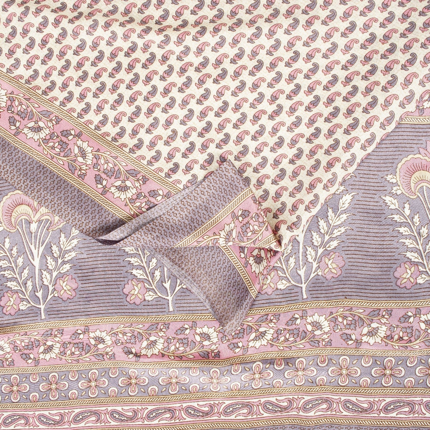 Sanskriti Vintage Sarees White Moss Crepe Floral Printed 5+yd Dressmaking Sari