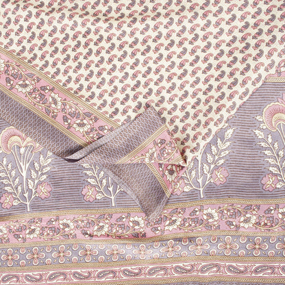Sanskriti Vintage Sarees White Moss Crepe Floral Printed 5+yd Dressmaking Sari