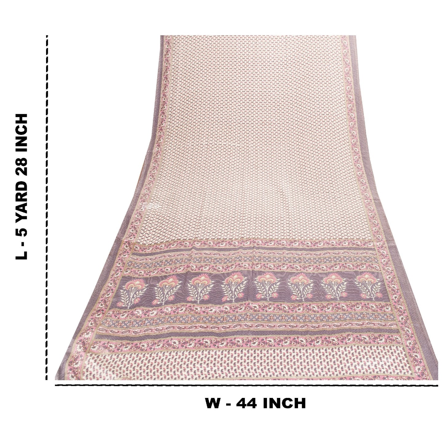 Sanskriti Vintage Sarees White Moss Crepe Floral Printed 5+yd Dressmaking Sari