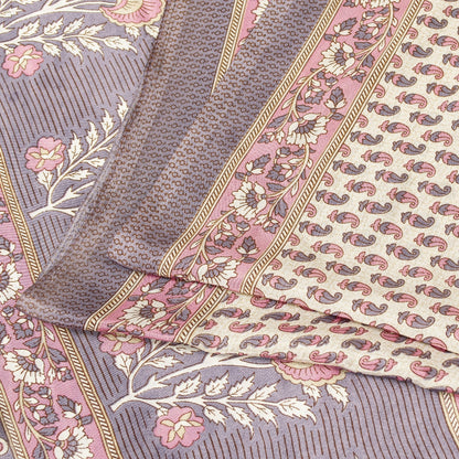 Sanskriti Vintage Sarees White Moss Crepe Floral Printed 5+yd Dressmaking Sari