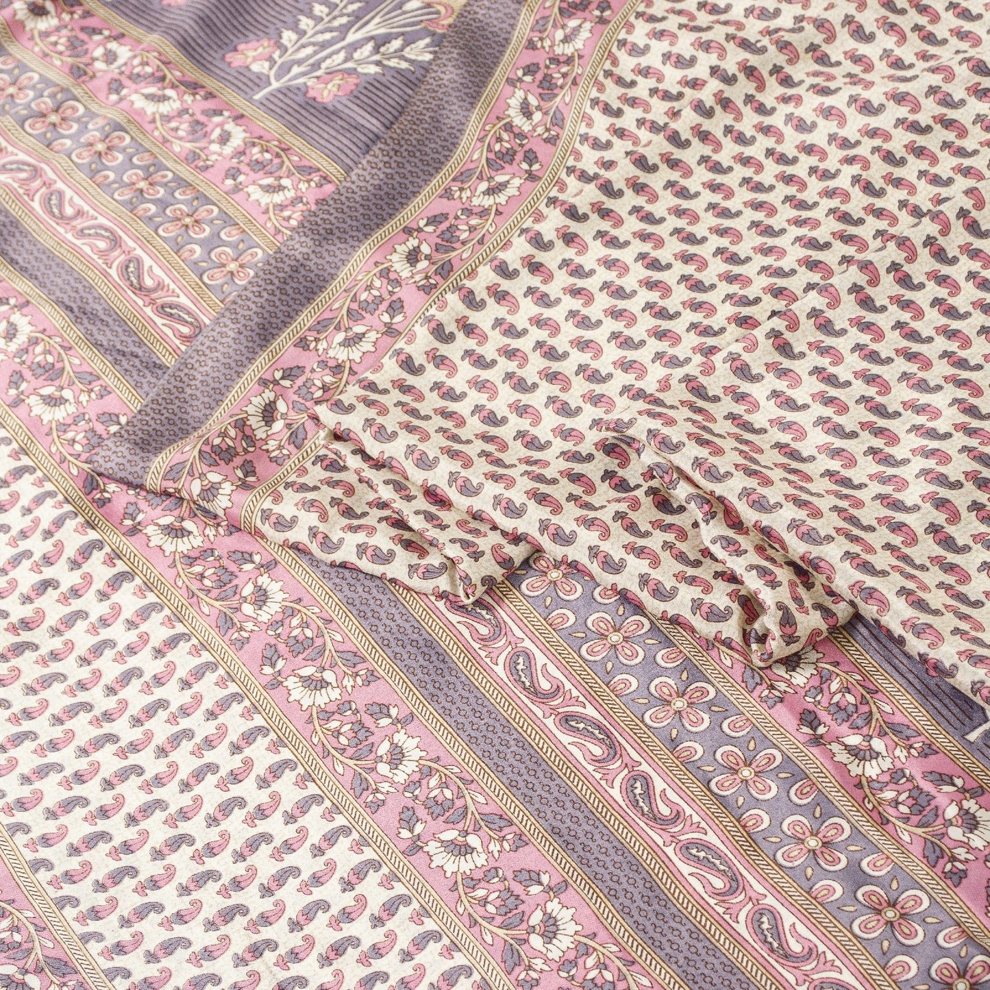 Sanskriti Vintage Sarees White Moss Crepe Floral Printed 5+yd Dressmaking Sari