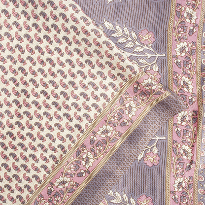 Sanskriti Vintage Sarees White Moss Crepe Floral Printed 5+yd Dressmaking Sari