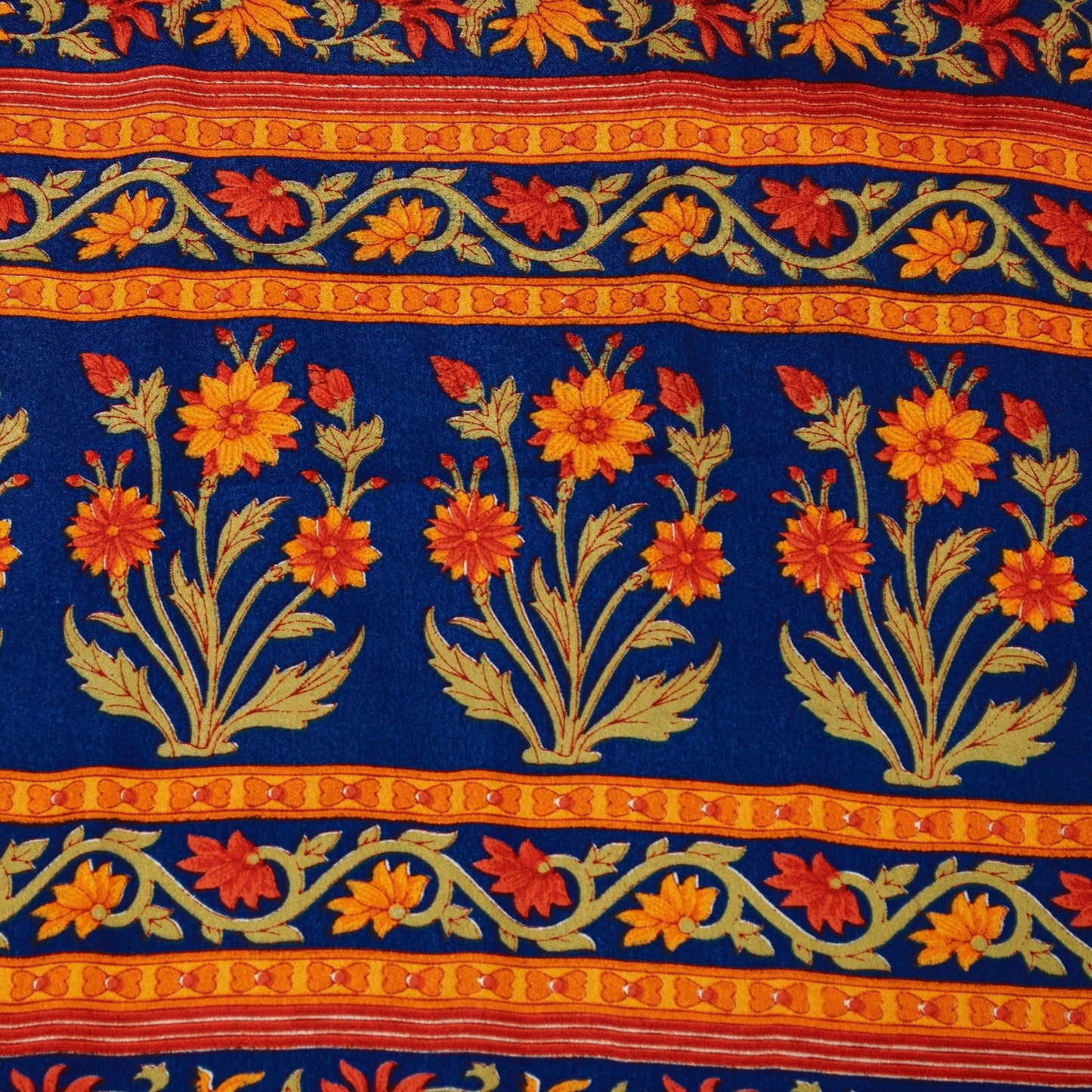 Sanskriti Vintage Sarees Orange Moss Crepe Floral Printed Sari 5+yd Craft Fabric