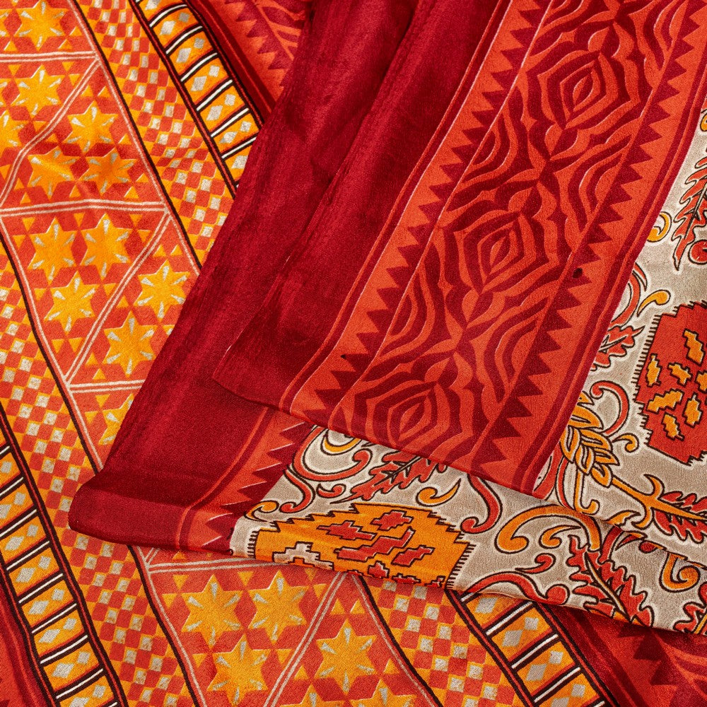Sanskriti Vintage Sarees Craft Supplies Ivory Paisley Print 5+YD Moss Crepe Sari
