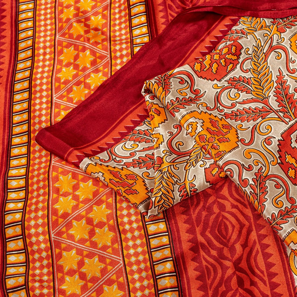 Sanskriti Vintage Sarees Craft Supplies Ivory Paisley Print 5+YD Moss Crepe Sari