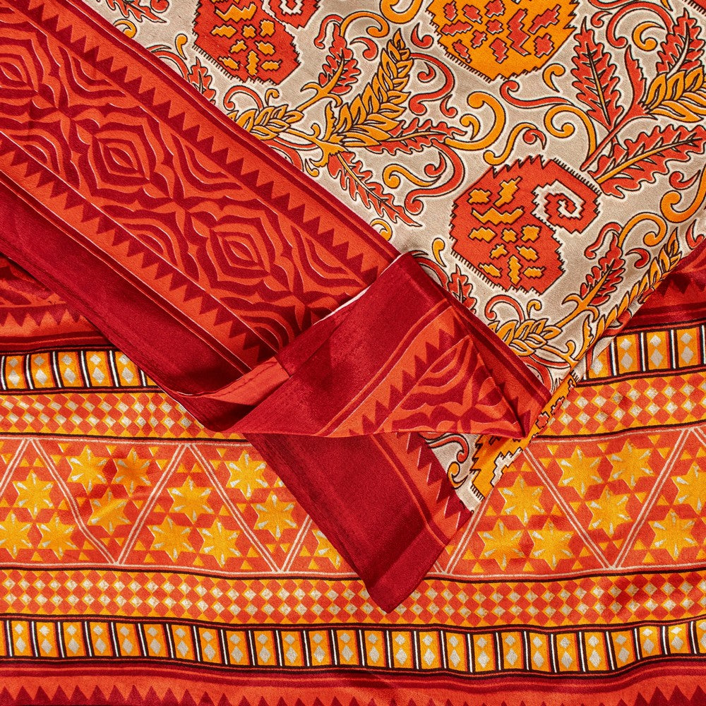 Sanskriti Vintage Sarees Craft Supplies Ivory Paisley Print 5+YD Moss Crepe Sari