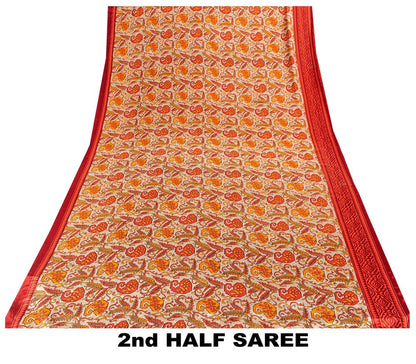 Sanskriti Vintage Sarees Craft Supplies Ivory Paisley Print 5+YD Moss Crepe Sari