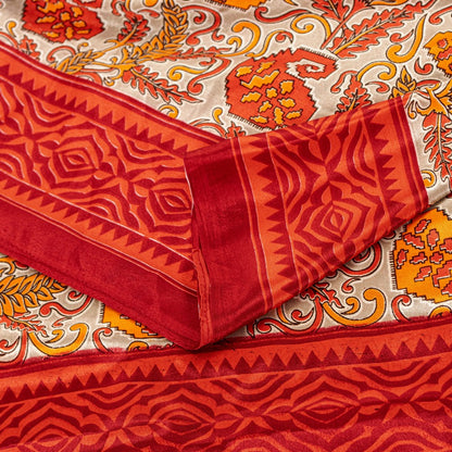 Sanskriti Vintage Sarees Craft Supplies Ivory Paisley Print 5+YD Moss Crepe Sari