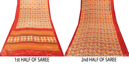 Sanskriti Vintage Sarees Craft Supplies Ivory Paisley Print 5+YD Moss Crepe Sari