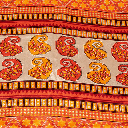 Sanskriti Vintage Sarees Craft Supplies Ivory Paisley Print 5+YD Moss Crepe Sari