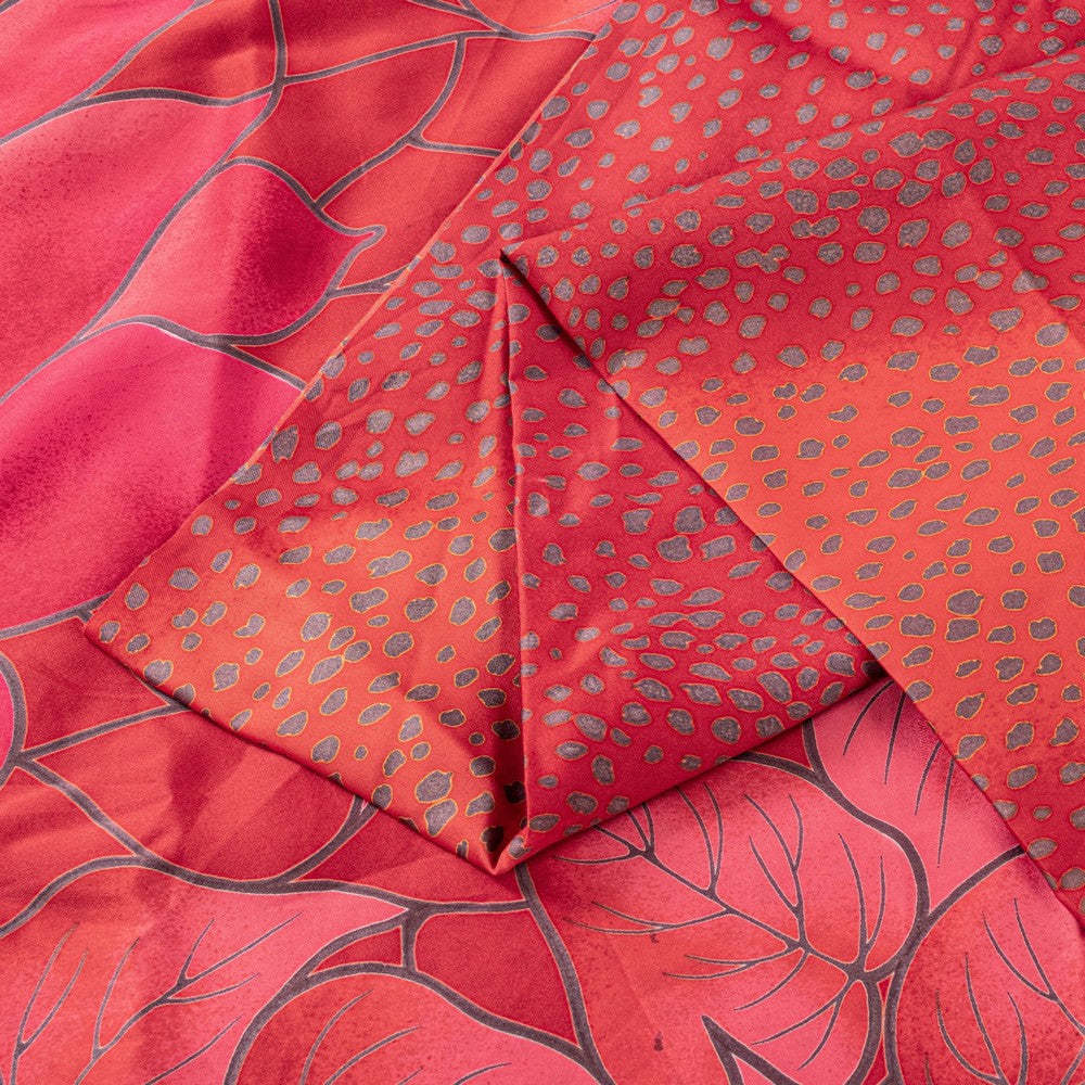 Sanskriti Vintage Sarees Red & Pink Floral Print 5+YD Moss Crepe Crafter's Sari