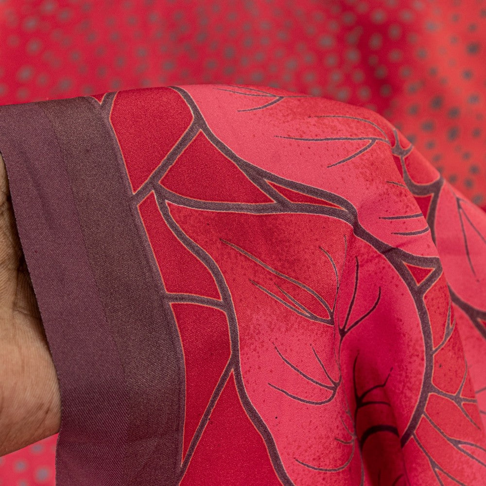 Sanskriti Vintage Sarees Red & Pink Floral Print 5+YD Moss Crepe Crafter's Sari