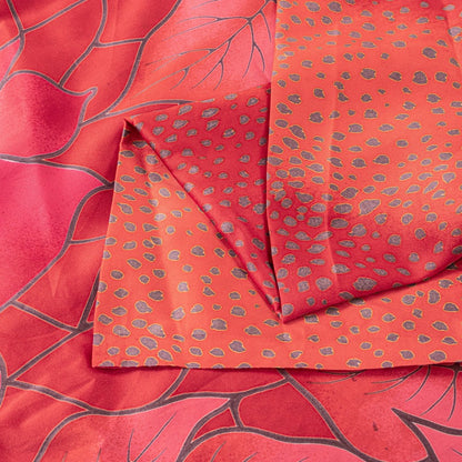 Sanskriti Vintage Sarees Red & Pink Floral Print 5+YD Moss Crepe Crafter's Sari