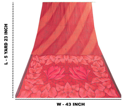 Sanskriti Vintage Sarees Red & Pink Floral Print 5+YD Moss Crepe Crafter's Sari