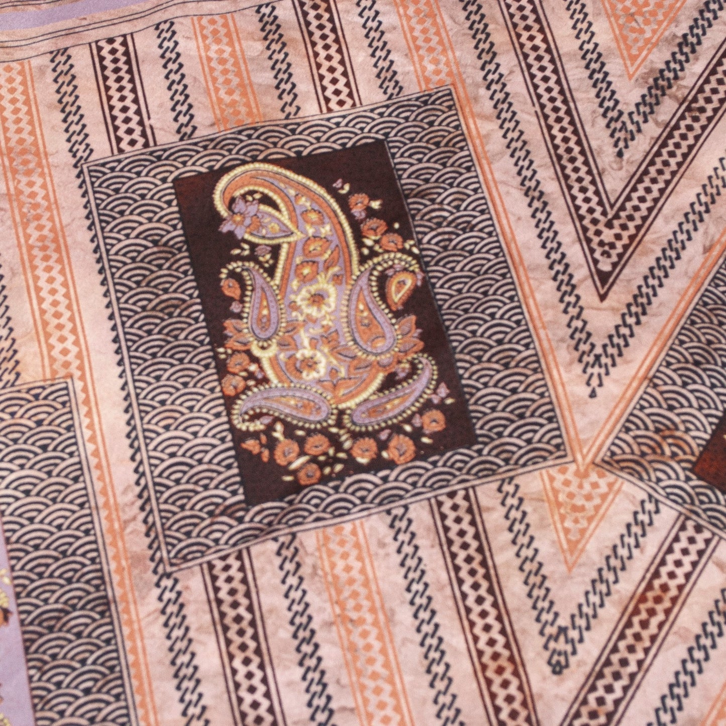 Sanskriti Vintage Sarees Ivory & Brown Moss Crepe Paisley Print 5+YD Indian Sari