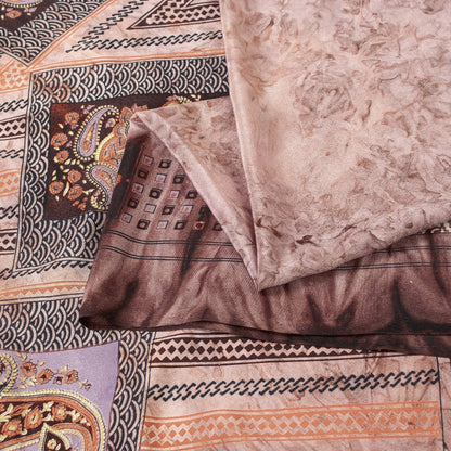 Sanskriti Vintage Sarees Ivory & Brown Moss Crepe Paisley Print 5+YD Indian Sari