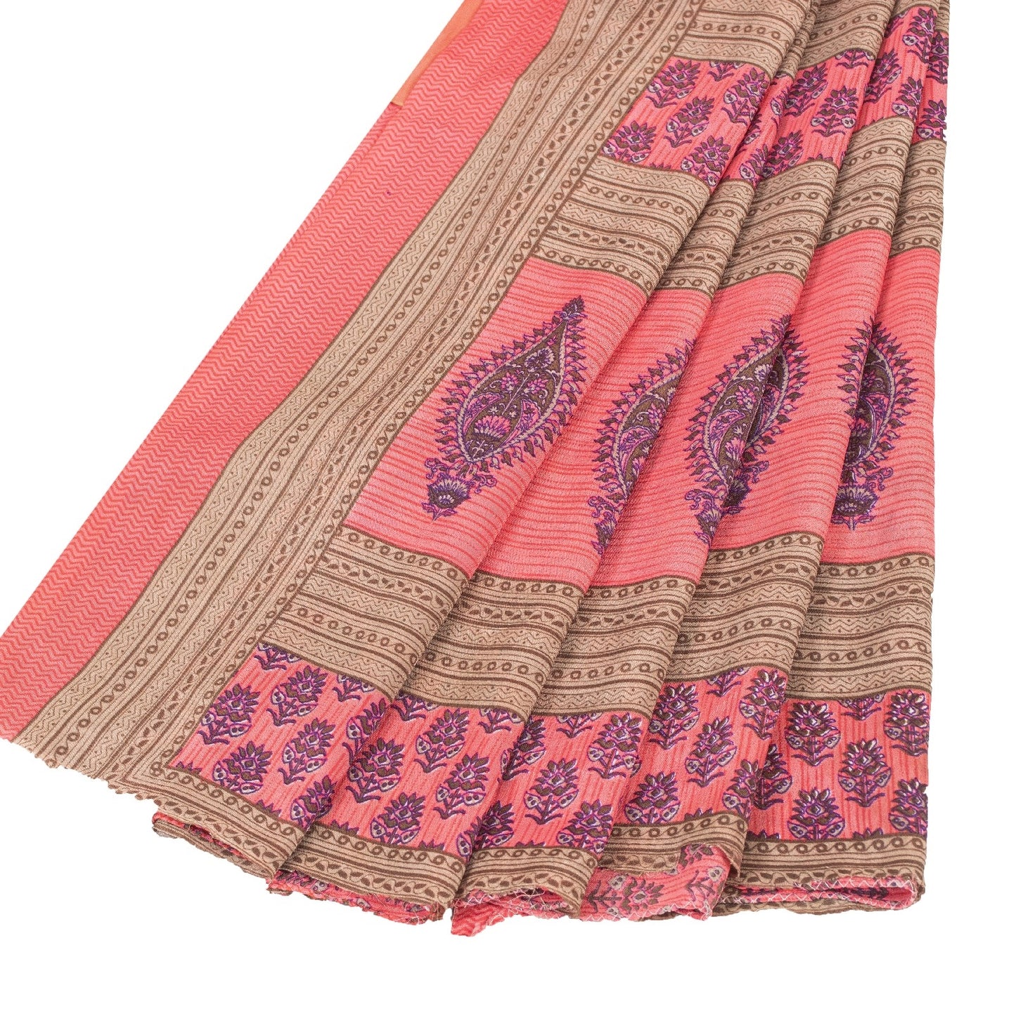 Sanskriti Vintage Sarees Pink Moss Crepe Floral Block Printed 5+YD Indian Sari