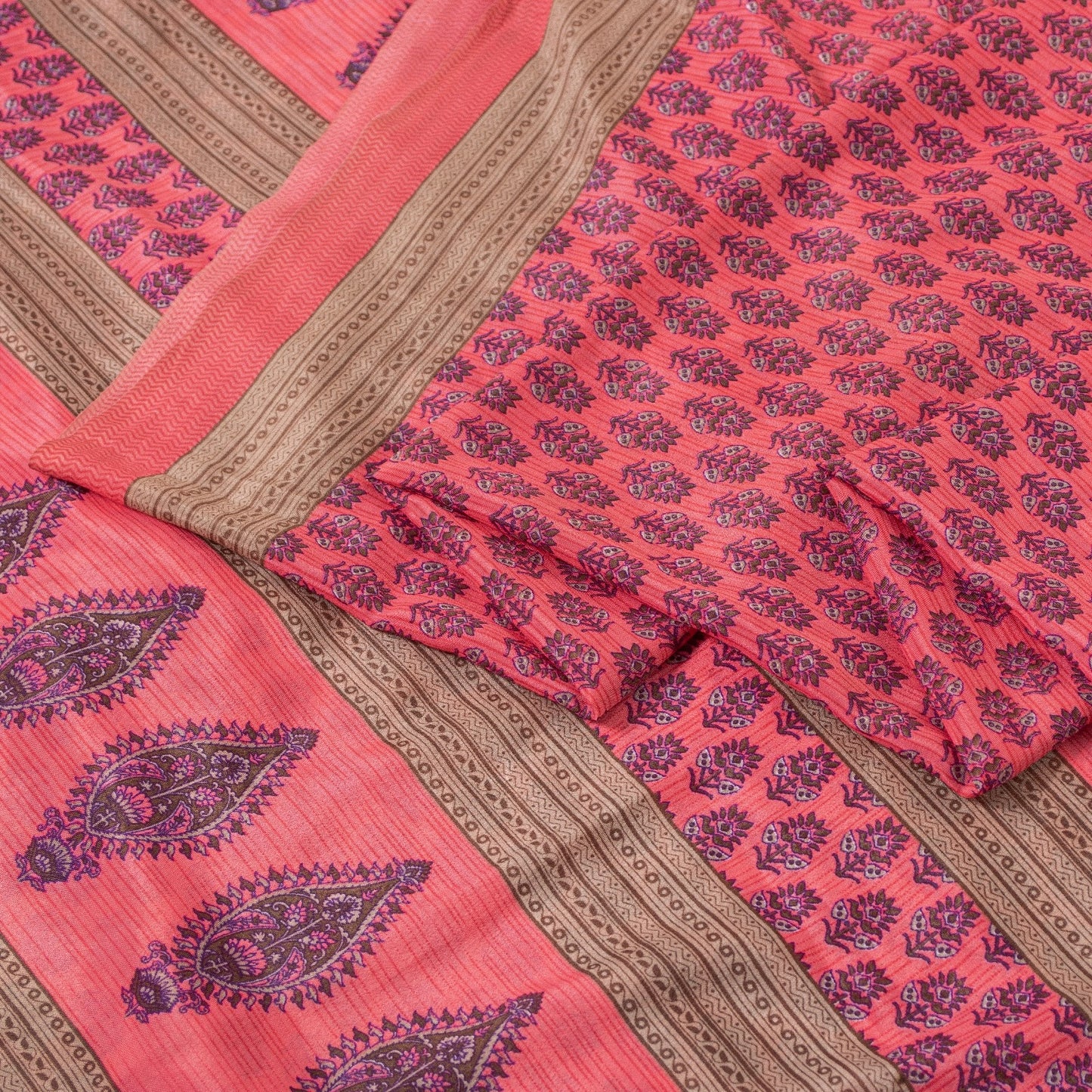 Sanskriti Vintage Sarees Pink Moss Crepe Floral Block Printed 5+YD Indian Sari