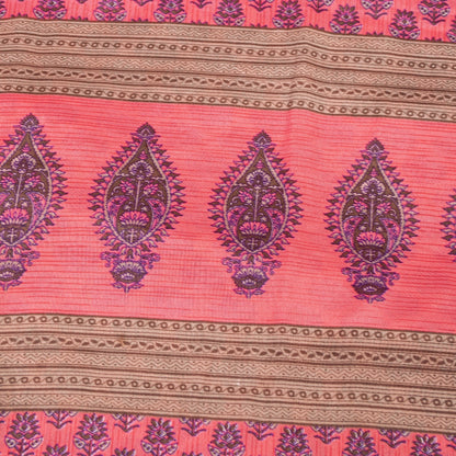 Sanskriti Vintage Sarees Pink Moss Crepe Floral Block Printed 5+YD Indian Sari