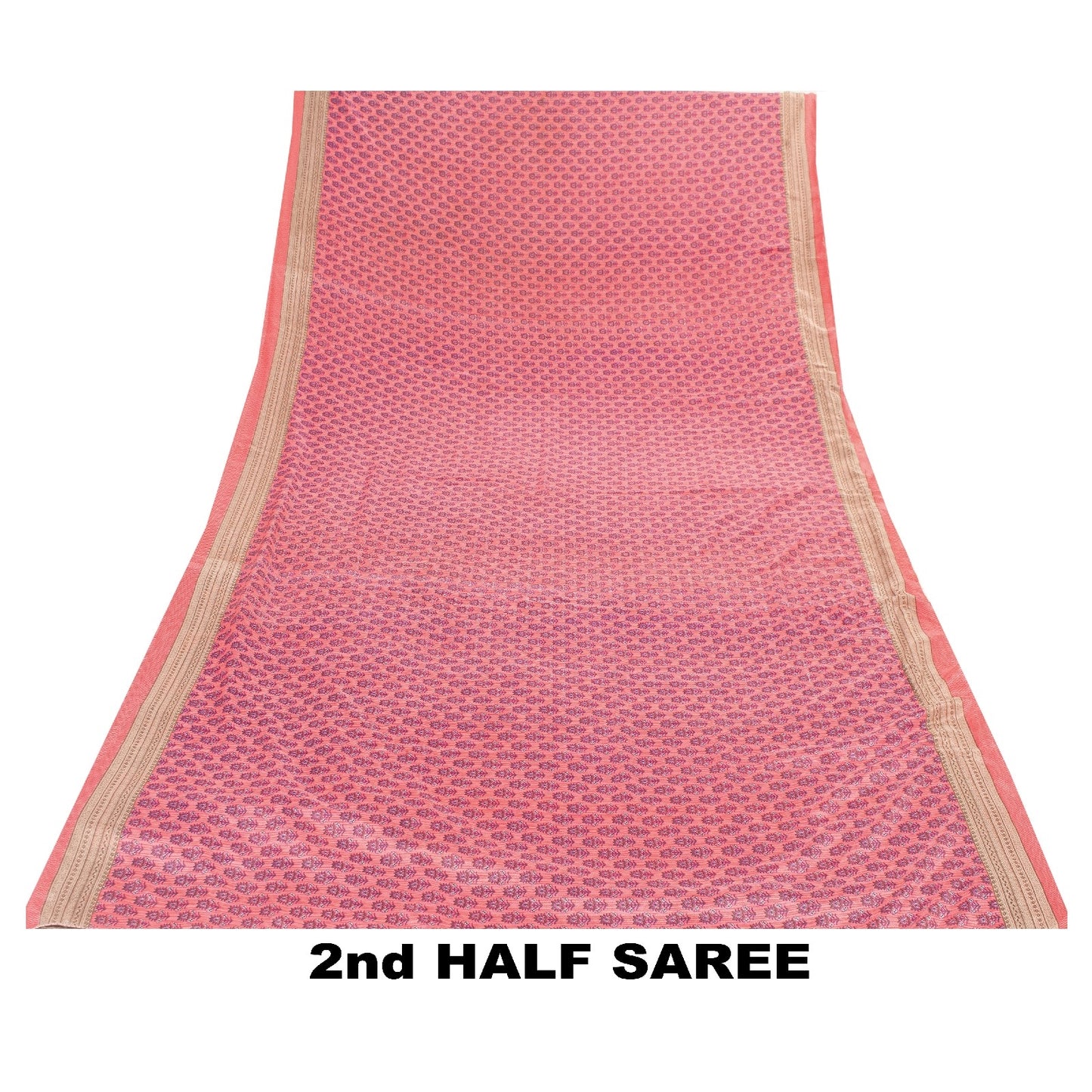 Sanskriti Vintage Sarees Pink Moss Crepe Floral Block Printed 5+YD Indian Sari