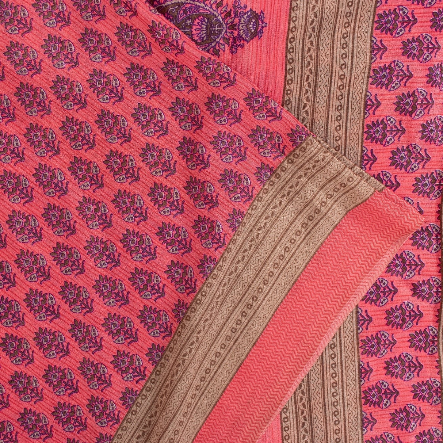 Sanskriti Vintage Sarees Pink Moss Crepe Floral Block Printed 5+YD Indian Sari