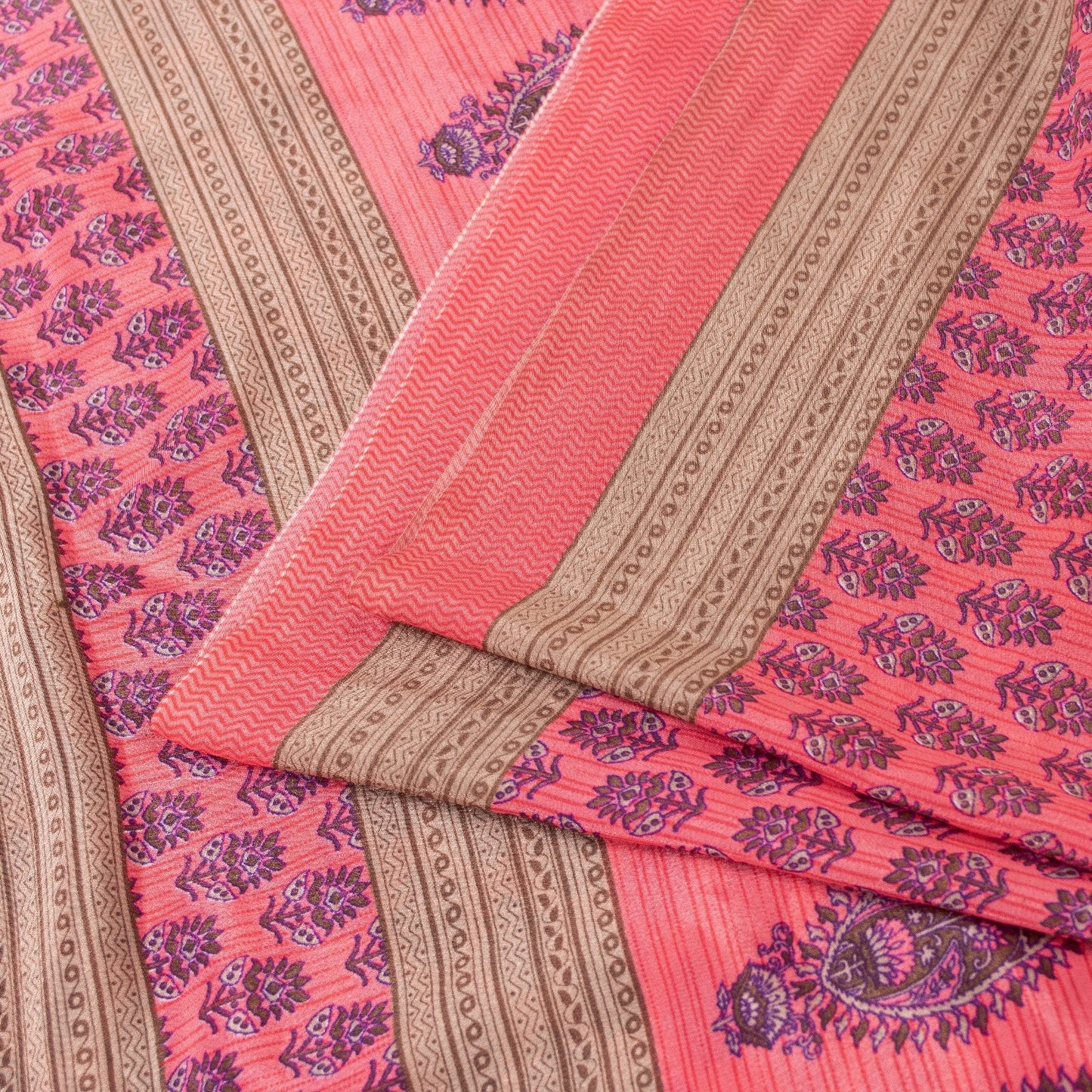 Sanskriti Vintage Sarees Pink Moss Crepe Floral Block Printed 5+YD Indian Sari