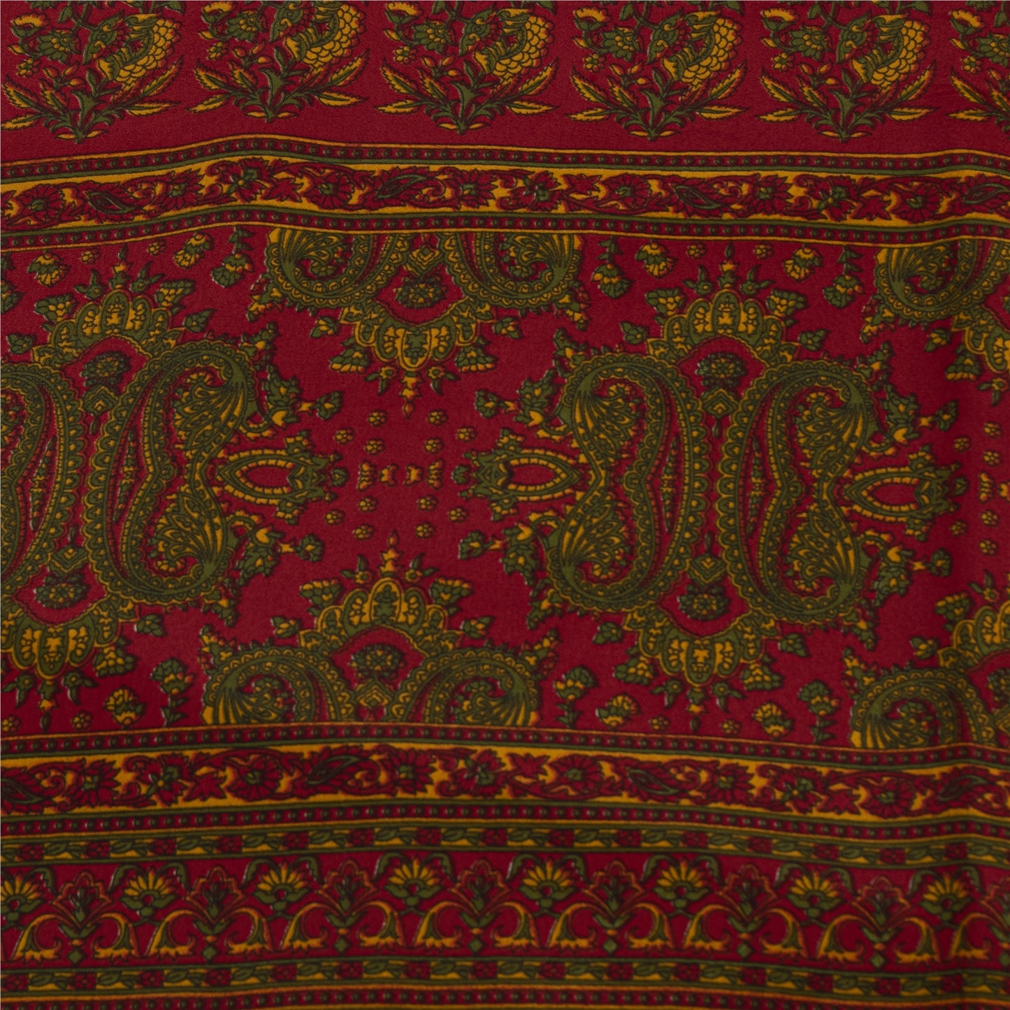 Sanskriti Vintage Blue & Red Moss Crepe Sarees Floral BlockPrint 6+YD Craft Sari