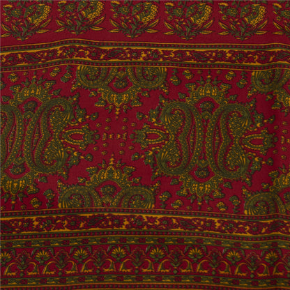 Sanskriti Vintage Blue & Red Moss Crepe Sarees Floral BlockPrint 6+YD Craft Sari