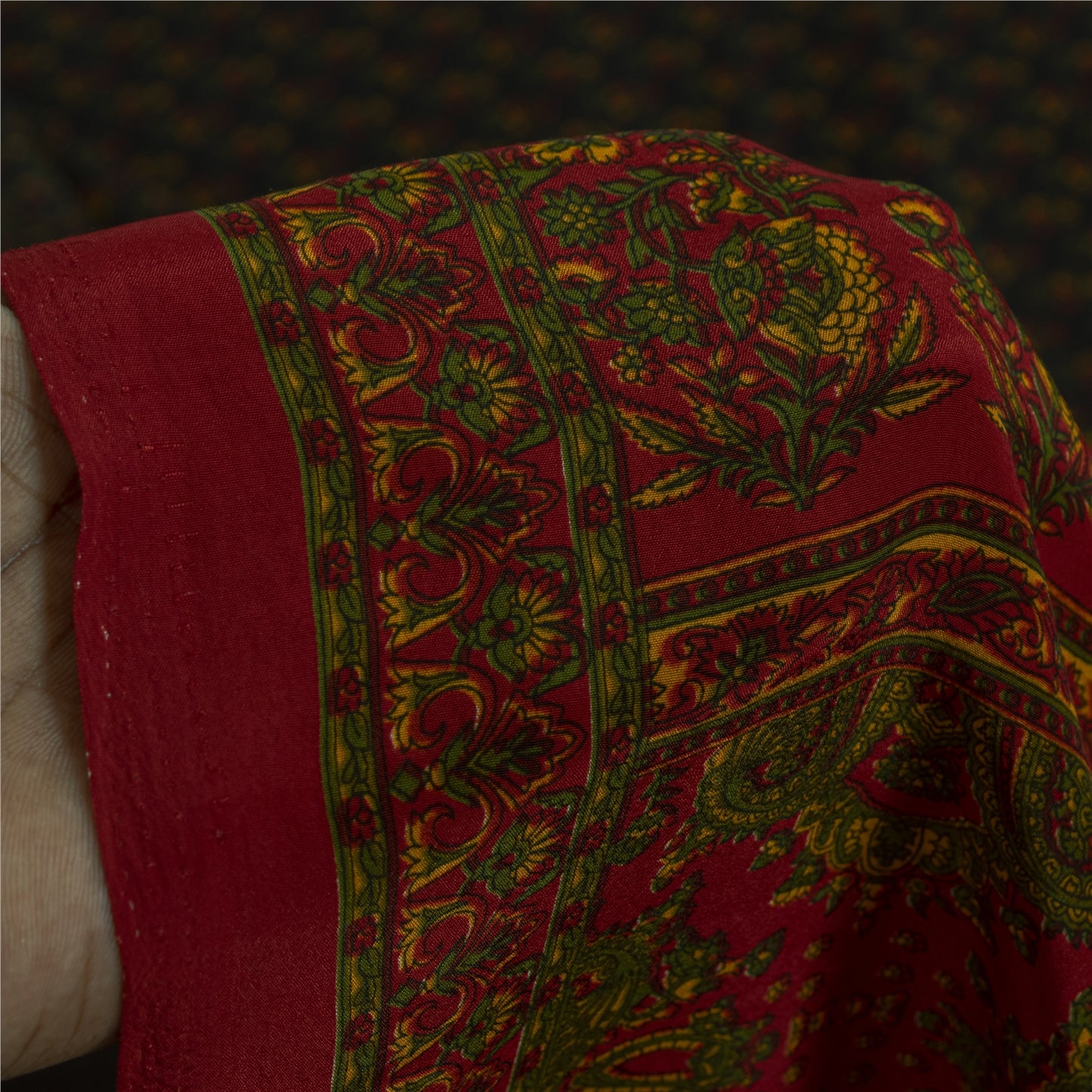 Sanskriti Vintage Blue & Red Moss Crepe Sarees Floral BlockPrint 6+YD Craft Sari