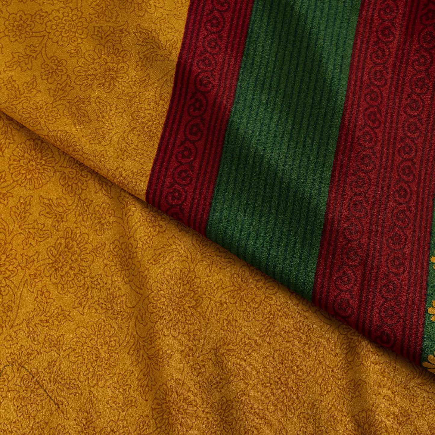 Sanskriti Vintage Saree Yellow Moss Crepe Floral Printed Sari 6+YD Craft Fabric