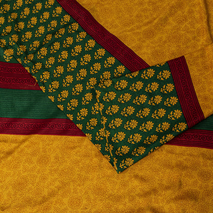 Sanskriti Vintage Saree Yellow Moss Crepe Floral Printed Sari 6+YD Craft Fabric
