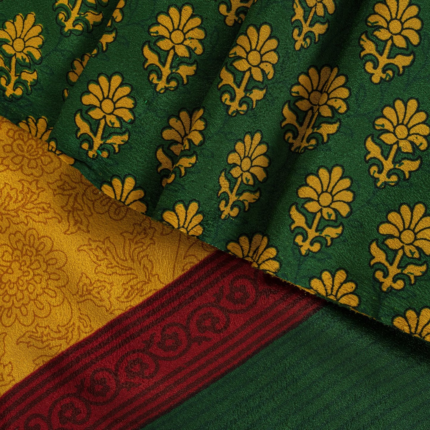 Sanskriti Vintage Saree Yellow Moss Crepe Floral Printed Sari 6+YD Craft Fabric