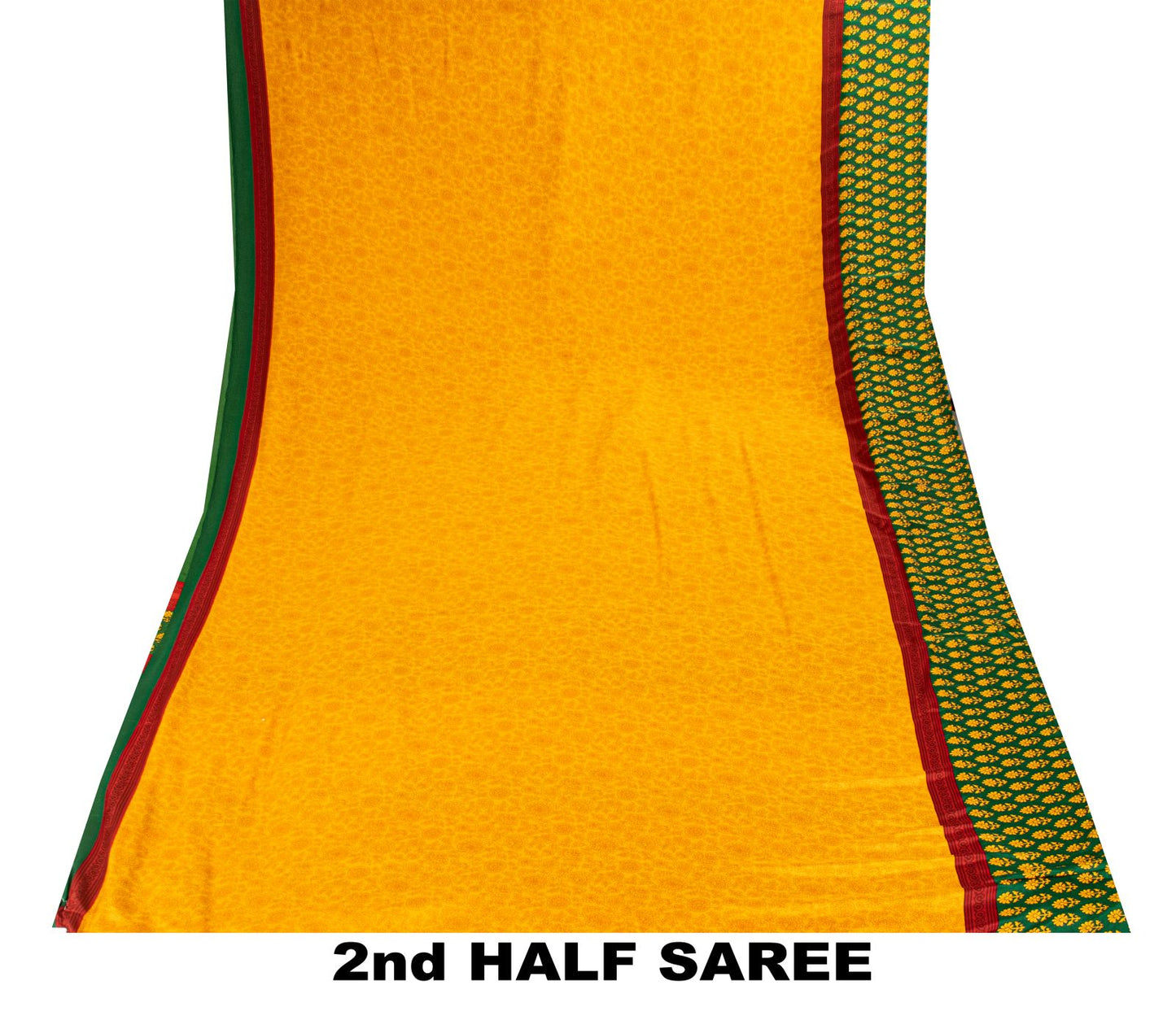 Sanskriti Vintage Saree Yellow Moss Crepe Floral Printed Sari 6+YD Craft Fabric