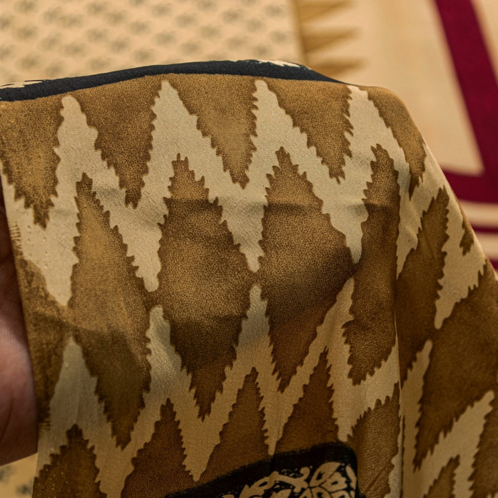 Sanskriti Vintage Sarees Craft Supplies Ivory Floral Print 5+YD Moss Crepe Sari