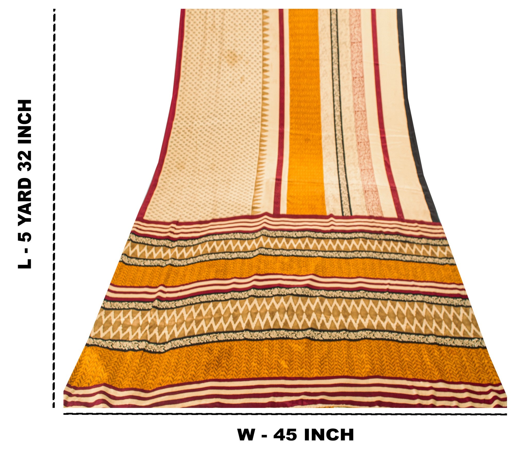 Sanskriti Vintage Sarees Craft Supplies Ivory Floral Print 5+YD Moss Crepe Sari