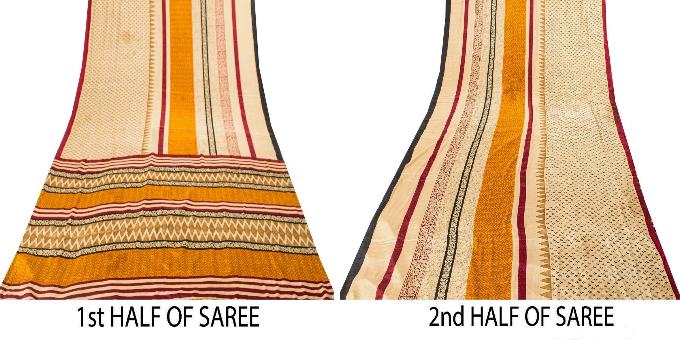 Sanskriti Vintage Sarees Craft Supplies Ivory Floral Print 5+YD Moss Crepe Sari