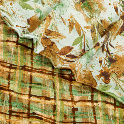 Sanskriti Vintage Sarees Craft Supplies Ivory Floral Print 5+YD Moss Crepe Sari
