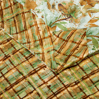 Sanskriti Vintage Sarees Craft Supplies Ivory Floral Print 5+YD Moss Crepe Sari