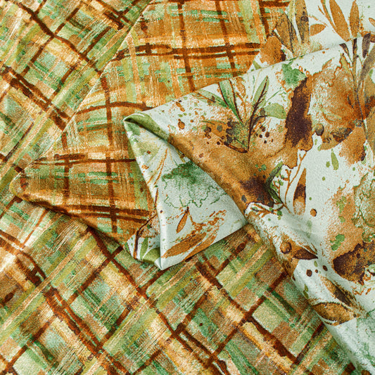 Sanskriti Vintage Sarees Craft Supplies Ivory Floral Print 5+YD Moss Crepe Sari