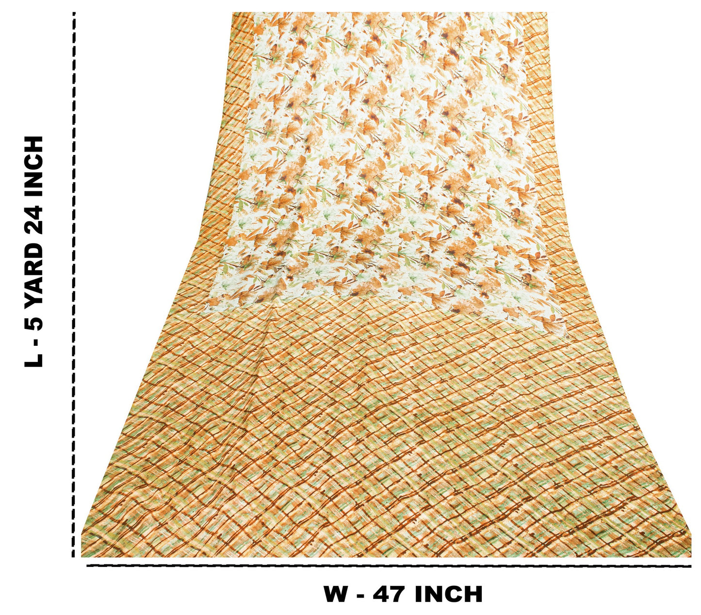 Sanskriti Vintage Sarees Craft Supplies Ivory Floral Print 5+YD Moss Crepe Sari