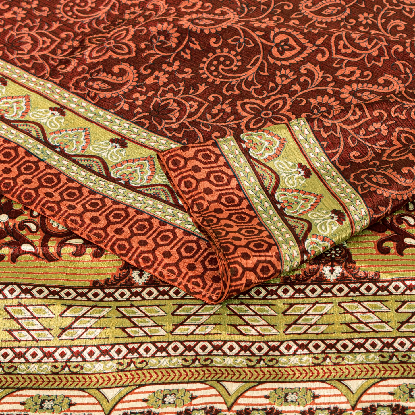 Sanskriti Vintage Sarees Red Pure Crepe Floral Print 5+YD Soft Smooth FabricSari