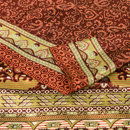 Sanskriti Vintage Sarees Red Pure Crepe Floral Print 5+YD Soft Smooth FabricSari